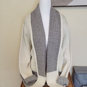 Skies Are Blue Cream and Dark Gray/ Black Knit Cardigan